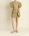 Aureum Ruched Sash Mini Dress In Yellow Floral