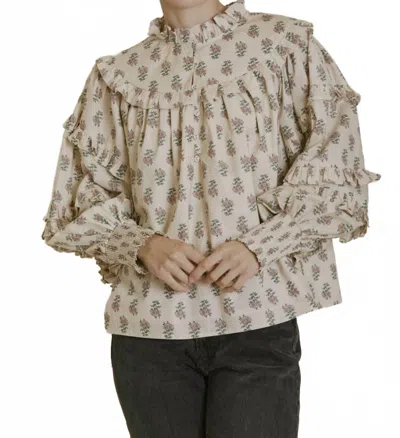 Aureum Ruffle Sleeve Floral Blouse In Oyster In Gray