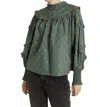 Aureum Ruffled Tiered Sleeve Blouse In Green In Green