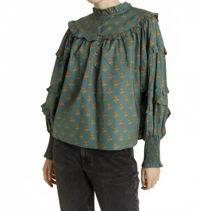 Aureum Ruffled Tiered Sleeve Blouse In Green