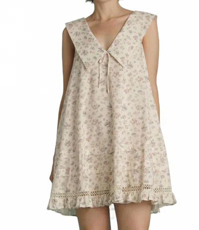 Aureum Sailor Collar Floral Mini Dress In Beige In Neutral