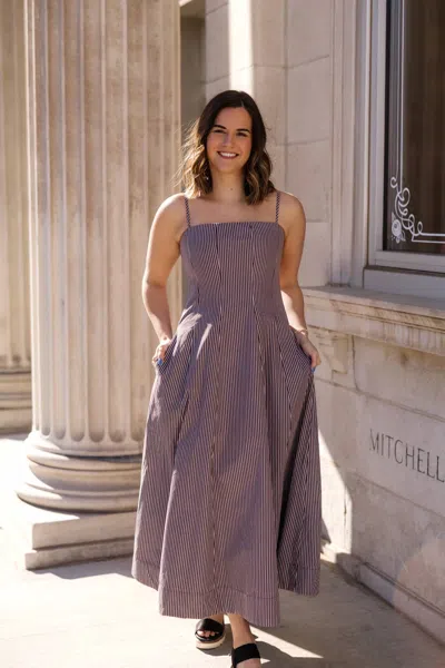 Aureum Shayla Striped Panel Midi Dress In Brown In Purple