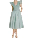 Aureum Robin Smocked Flutter Sleeve Midi Dress In Sage In Blue