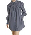 Aureum Smocked Stripe Shirt Dress In Navy/white In Blue