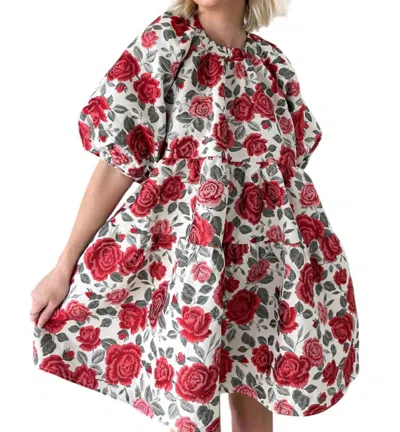 AUREUM STOP AND SMELL THE ROSES JACQUARD BABYDOLL DRESS IN RED/WHITE