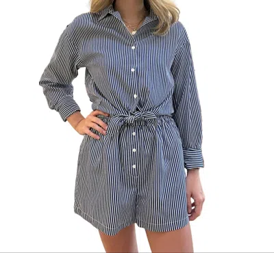Aureum Striped Button Up Shirt & Shorts Set In Navy In Blue