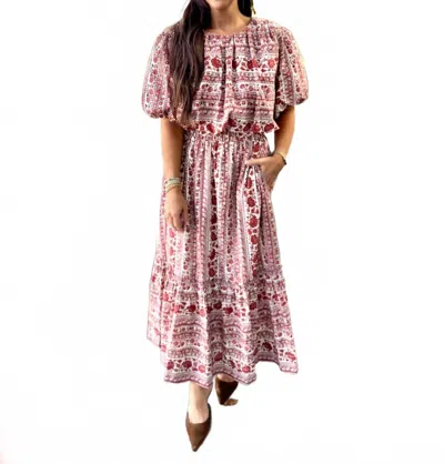 Aureum Striped Floral Midi Skirt In Rust In Multi