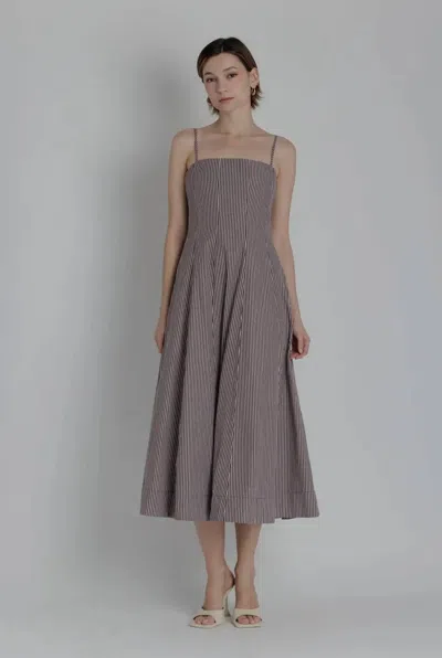 Aureum Striped Panel Midi Dress In Brown In Gray