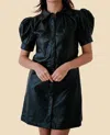 Aureum Tessa Vegan Leather Collared Mini Dress In Black In Black