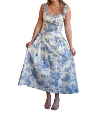 Aureum Toile Midi Dress In Blue