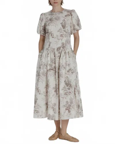 Aureum Toile Midi Dress In White In Gray