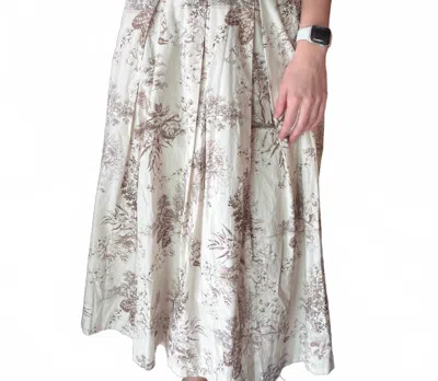 Aureum Toile Pleated Midi Skirt In Brown