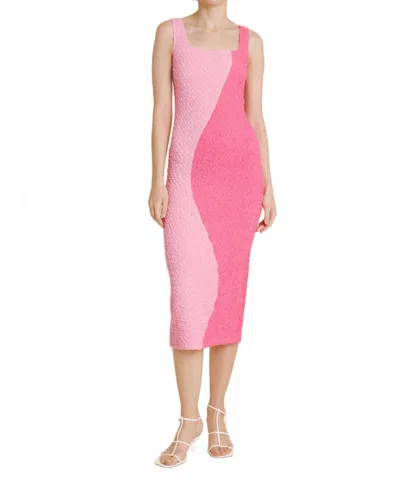 Aureum Two-tone Smocked Midi Dress In Pink