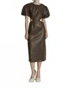 Aureum Vegan Leather Cut Out Midi Dress In Brown In Brown