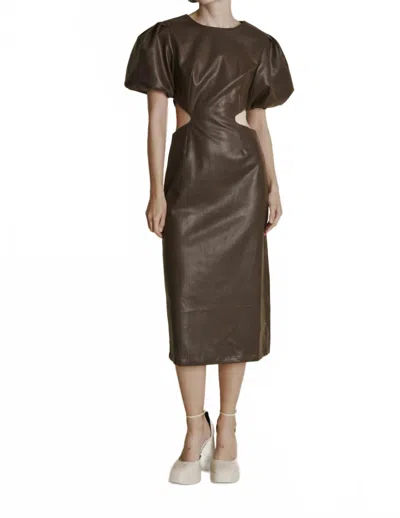 Aureum Vegan Leather Cut Out Midi Dress In Brown