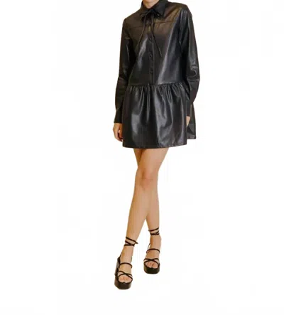 Aureum Vegan Leather Midi Dress In Navy In Black