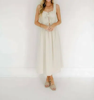 Aureum Victoria Linen Tie Front Midi Dress In Oatmeal