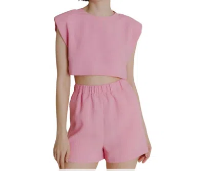 Aureum Waffle Knit Crop Top In Pink