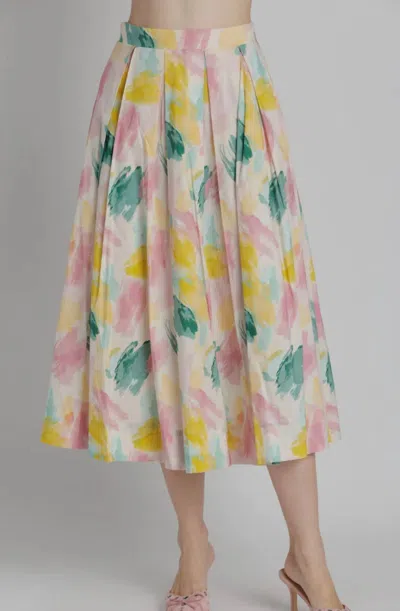 Aureum Watercolor Pleated Midi Skirt In Multi