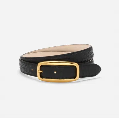 Aureum Women's Leather Belt In Black Croc & Gold