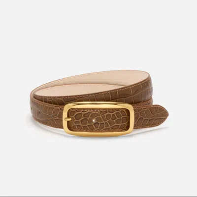 Aureum Women's Leather Belt In Tuscan Croc & Gold In Brown
