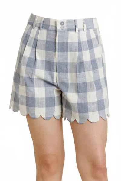 Aureum Women's Scallop Edge Gingham Shorts In Blue In Multi
