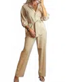 Aurora Isadora 3/4 Sleeve Jumpsuit In Beige In Brown