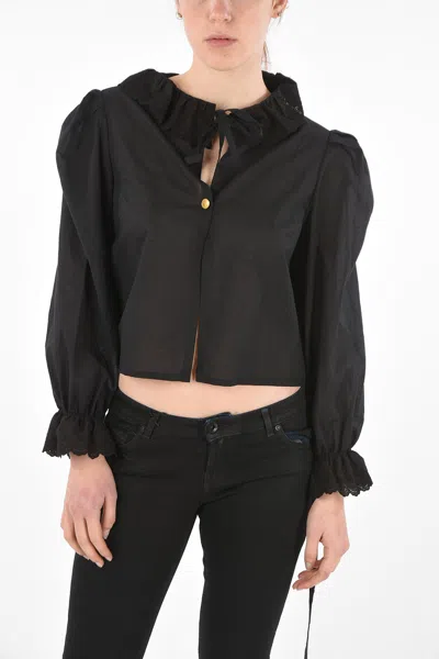 Aurore Van Milhem Sangallo Details Cropped Iris Blousa In Black