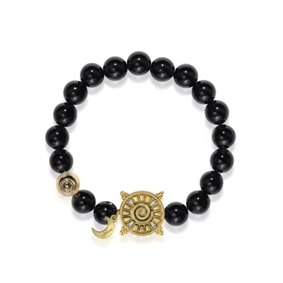 Aurozia Women's Black / Gold Three Charms Solar Meridian Gold Plated Sundial And The Sun Coin Black Agate Be In Black/gold