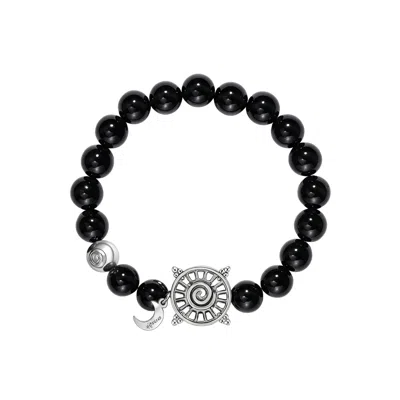 Aurozia Women's Black / Silver Three Charms Solar Meridian White Gold Plated Sundial And The Sun Coin Black  In Black/silver