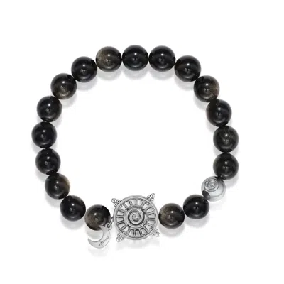 Aurozia Women's Black / Silver Three Charms Solar Meridian White Gold Plated Sundial And The Sun Coin Gold O In Black/silver