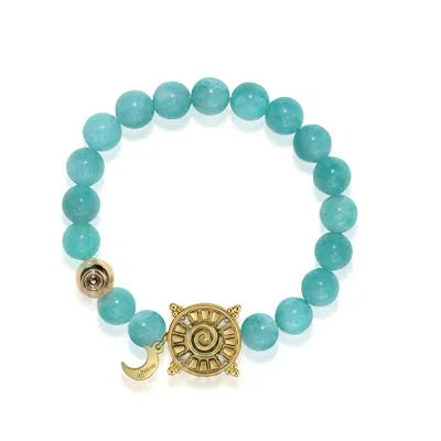 Aurozia Women's Blue / Gold Three Charms Solar Meridian Gold Whitegold Plated Sundial And The Sun Coin Amazo In Multi