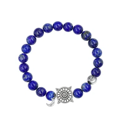 Aurozia Women's Blue / Silver Three Charms Solar Meridian White Gold Plated Sundial And The Sun Coin Lapis L In Blue/silver