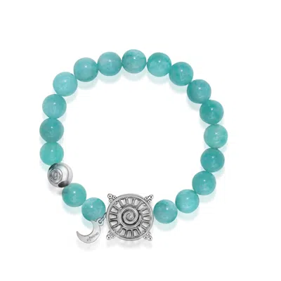 Aurozia Women's Blue / Silver Three Charms Solar Meridian Whitegold Plated Sundial And The Sun Coin Amazonit