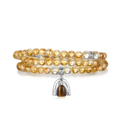 Aurozia Women's Five Elements Earth/ Sterling Silver Yellow Azeztulite Tiger Eye Earth Mountain Pendant Thre