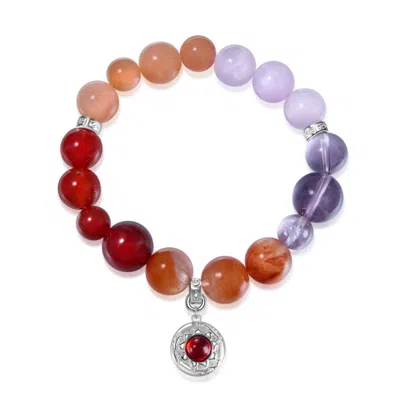Aurozia Women's Five Elements Fire Sterling Silver Garnet The Sun Firebird Pendant Crystal Bracelet