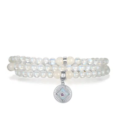 Aurozia Women's Five Elements Metal/ Sterling Silver Blue Moonstone Aura Pendant Three Layered Crystal Brace In Metallic