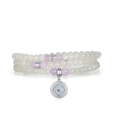 Aurozia Women's Five Elements Metal/ Sterling Silver White Color Healing White Moonstone Aura Pendant Three 