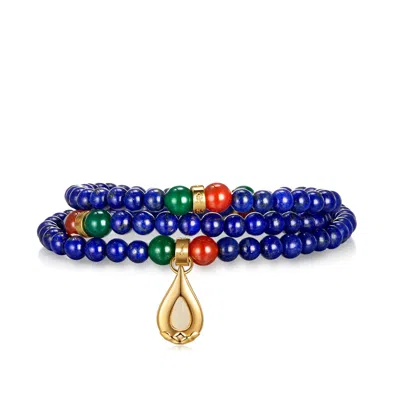 Aurozia Women's Five Elements Water/ Gold Veil  Lapis Lazuli Waterdrop Pendant Three Layered Crystal Bracele In Blue