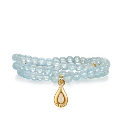 Aurozia Women's Five Elements Water/ Gold Vermeil Aquamarine Waterdrop Pendant Three Layered Crystal Bracele In Blue