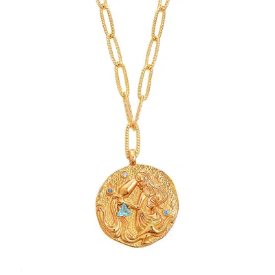 Aurozia Women's Gold Constellations Aquarius Double-sided Coin Necklace