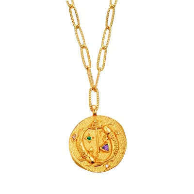 Aurozia Women's Gold Constellations Pisces Double-sided Coin Necklace