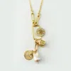 Aurozia Women's Gold Fortune Unfolds Dice Carriage Coin Baroque Pearl Necklace Y-shaped Chain-detachable In Gold