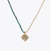Aurozia Women's Gold / Green Three Charms Lunar Bloom Lotus Crystal Beaded Necklace Malachite In Multi