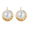 Aurozia Women's Gold Moonlit Grace Lunar Phase& Moon Minimalist Pearl Stud Earrings In Gold