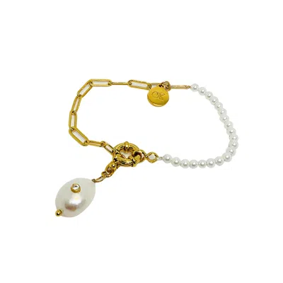 Aurozia Women's Gold Pearlwingdiamond Pearl Chain Bracelet