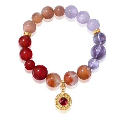 Aurozia Women's Gold / Silver Five Elements Fire Garnet The Sun Firebird Pendant Crystal Bracelet In Purple