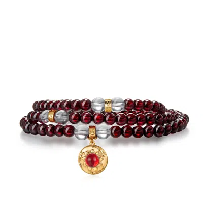 Aurozia Women's Gold / Silver Five Elements Fire Red Color Healing Garnet The Sun Firebird Pendant Three Lay In Burgundy