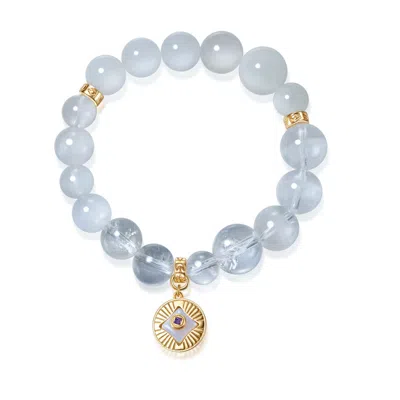Aurozia Women's Gold / Silver Five Elements Metal Moonstone Aura Pendant Crystal Gemstone Beads Bracelet In Blue