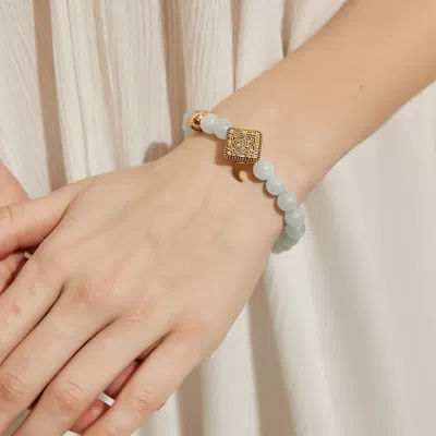 Aurozia Women's Gold / Silver Three Charms Sundial & Lotus & The Endless Love Knot Amazonite Beaded Bracelet In Metallic